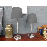 Pair of adjustable brushed metal table lamps with fabric shades