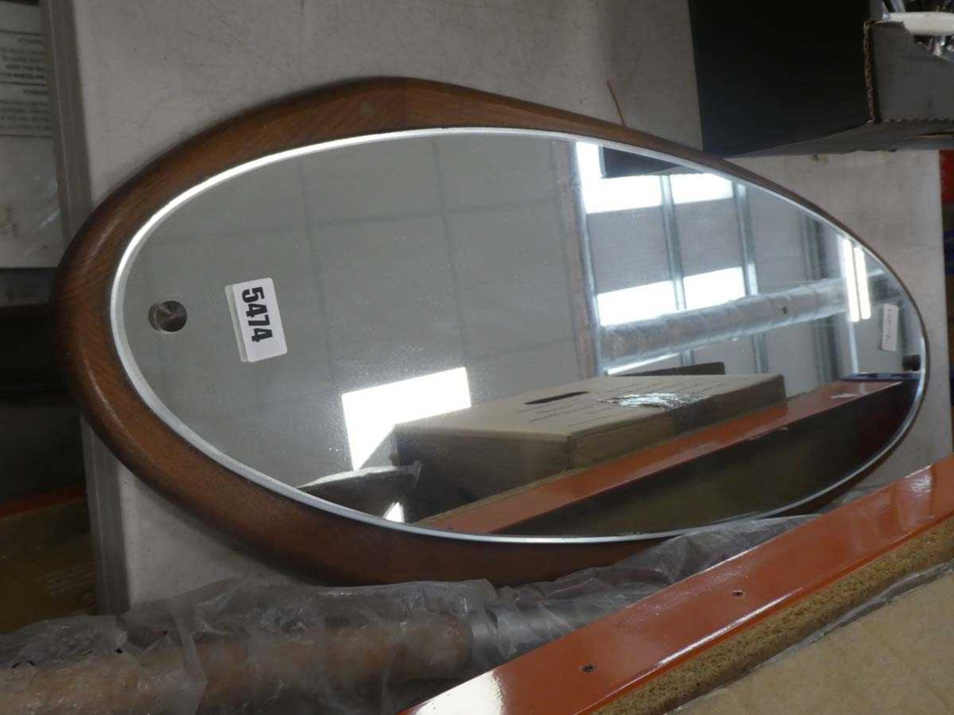 1960s oval mirror with teak frames