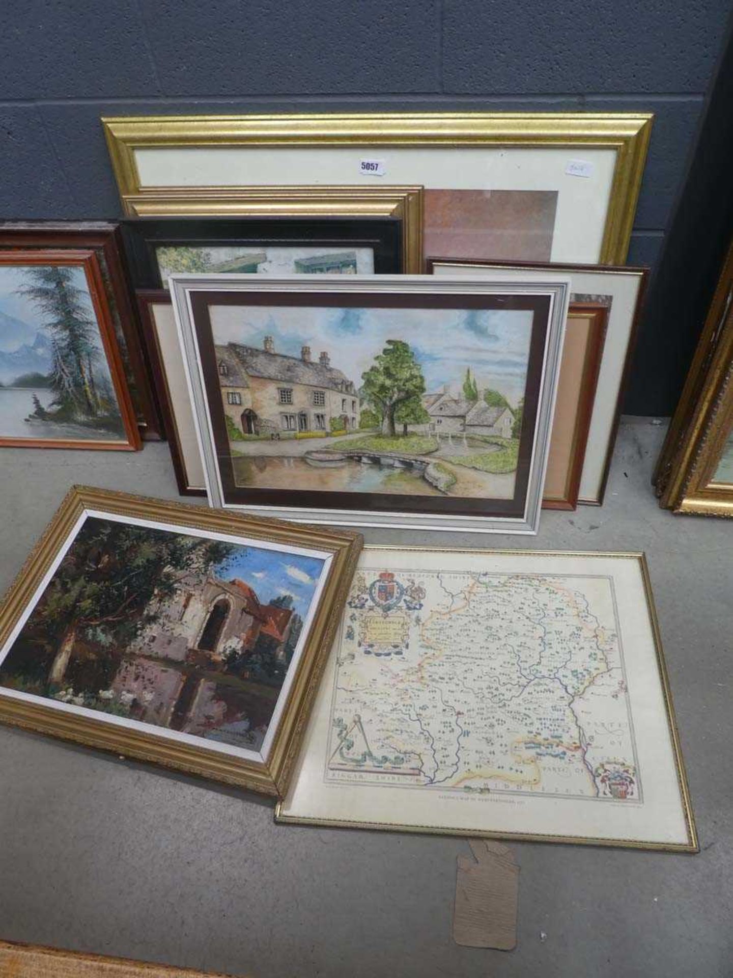 Quantity of paintings, pictures and maps to include Mediterranean villa, country cottages, comical