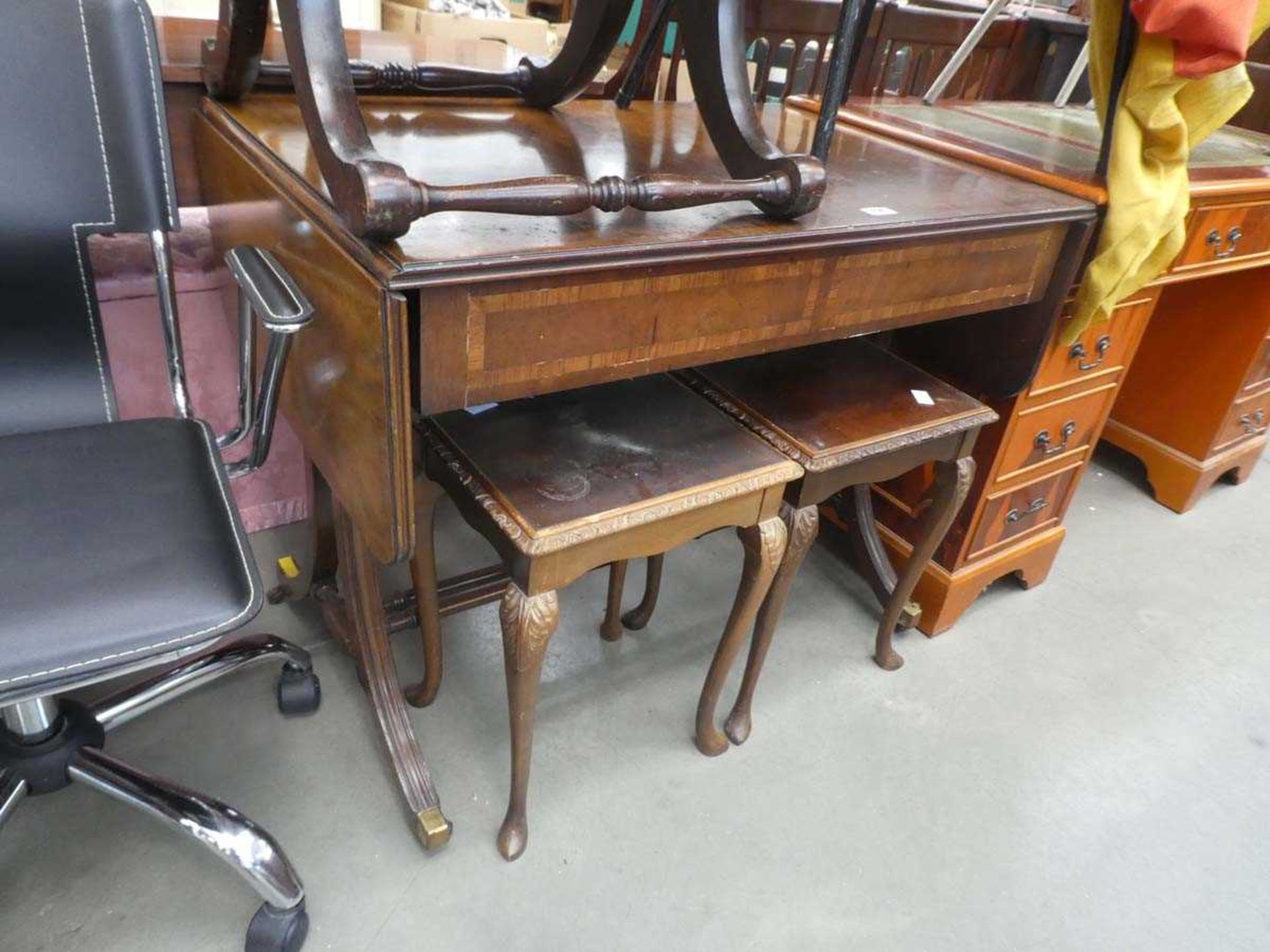 Reproduction mahogany sofa table and 2 side tables