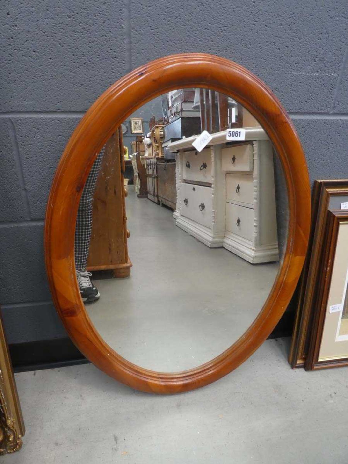 Pine framed oval mirror