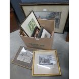 Pair of hunting prints plus engravings of stately homes and townscapes