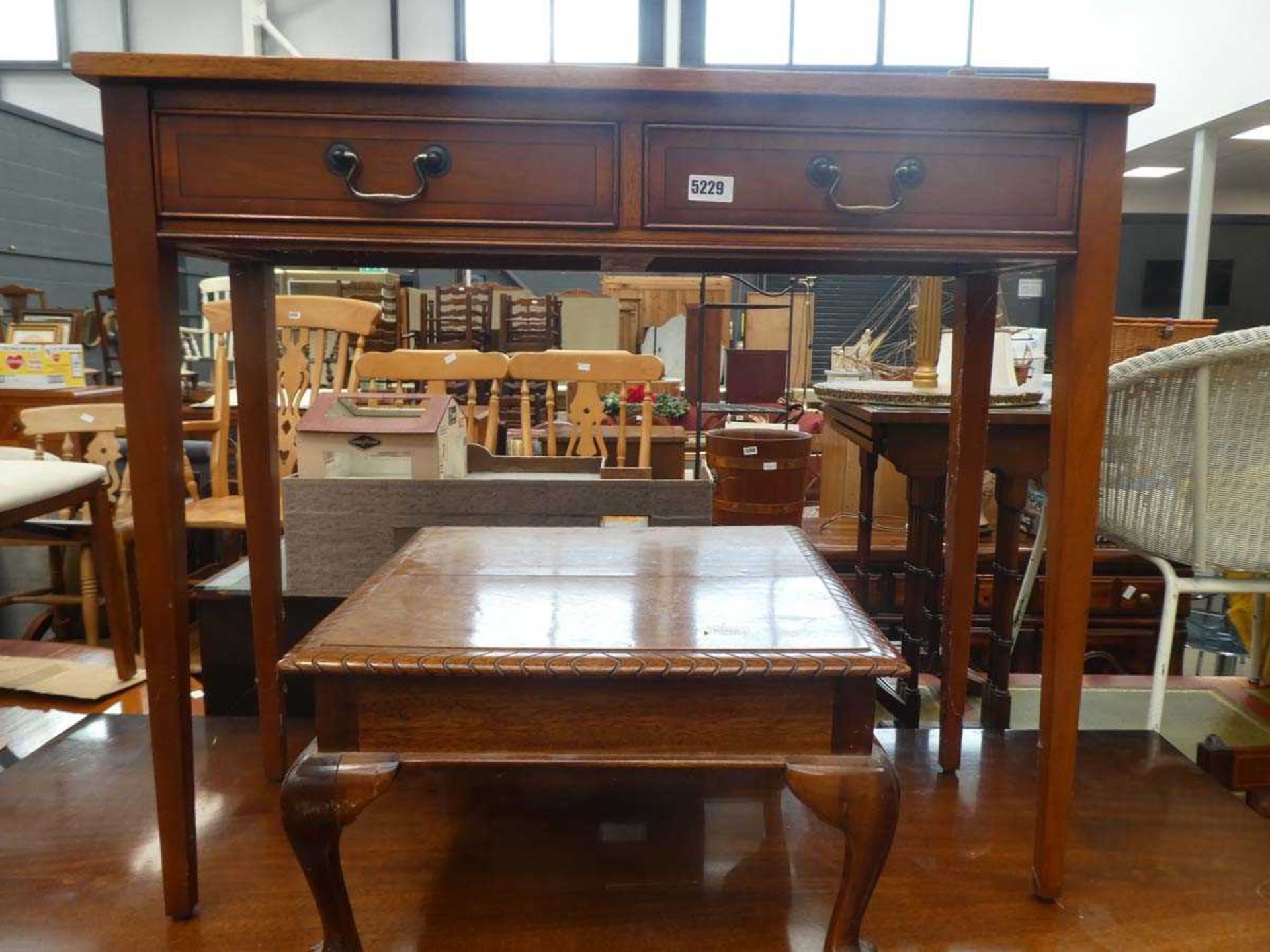 2 drawer console table and oak side table with ball and claw supports