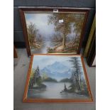 2 modern oils on canvas of lake and woodlands