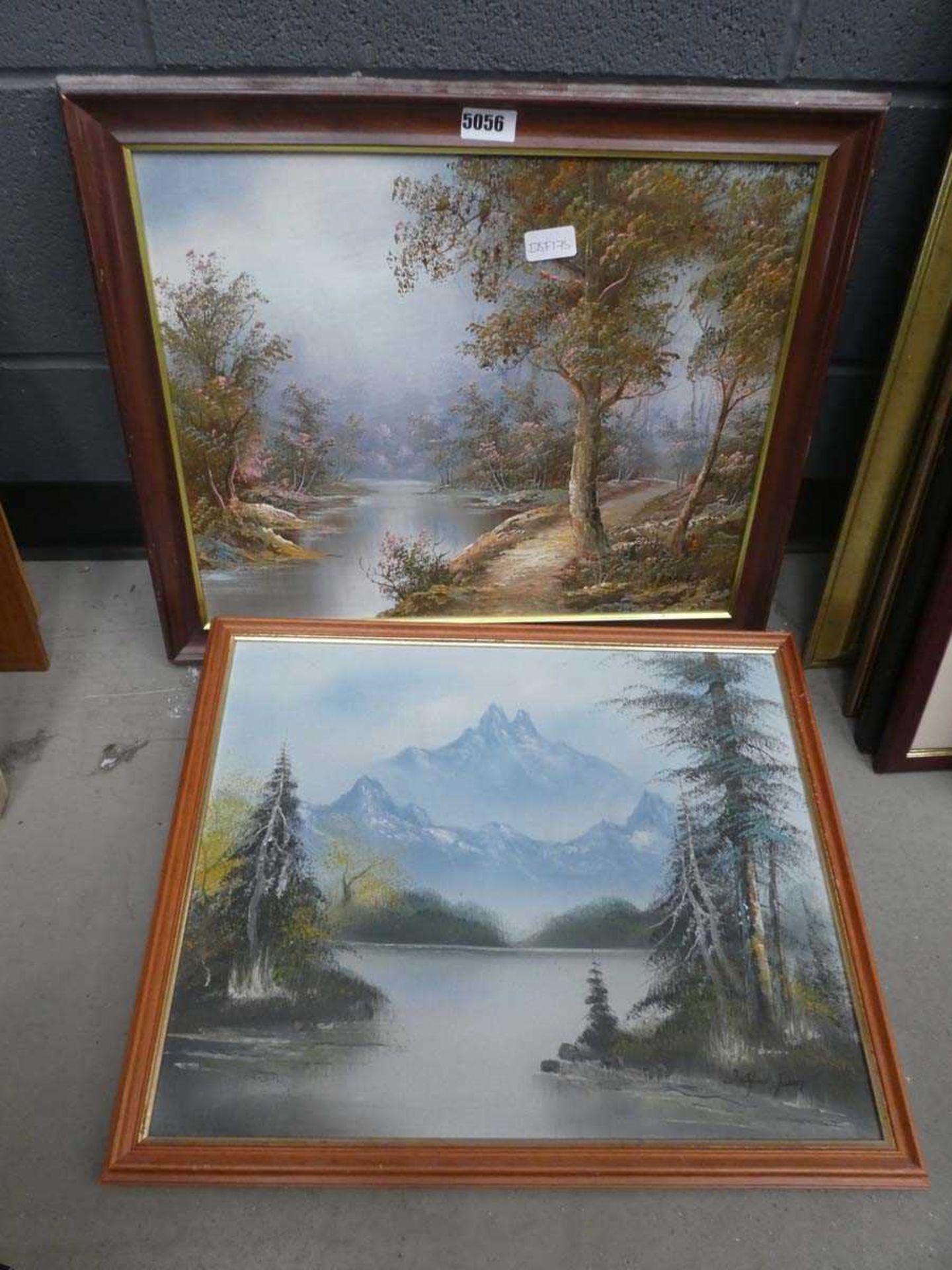 2 modern oils on canvas of lake and woodlands