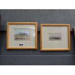 Pair of small pictures - camels and desert encampment