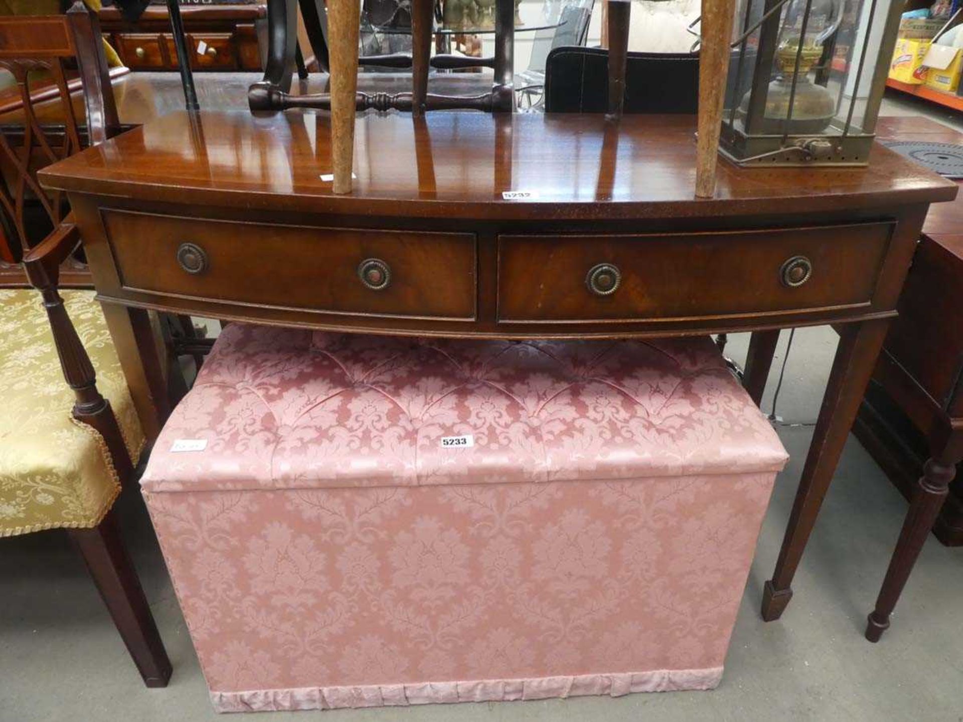 Reproduction mahogany bow front 2 drawer desk