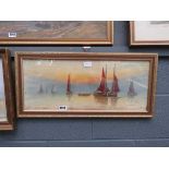 Watercolour of Dutch boats at sunset