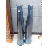 4 large blue glass vases