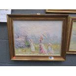 Oil on canvas of three Edwardian lady figures