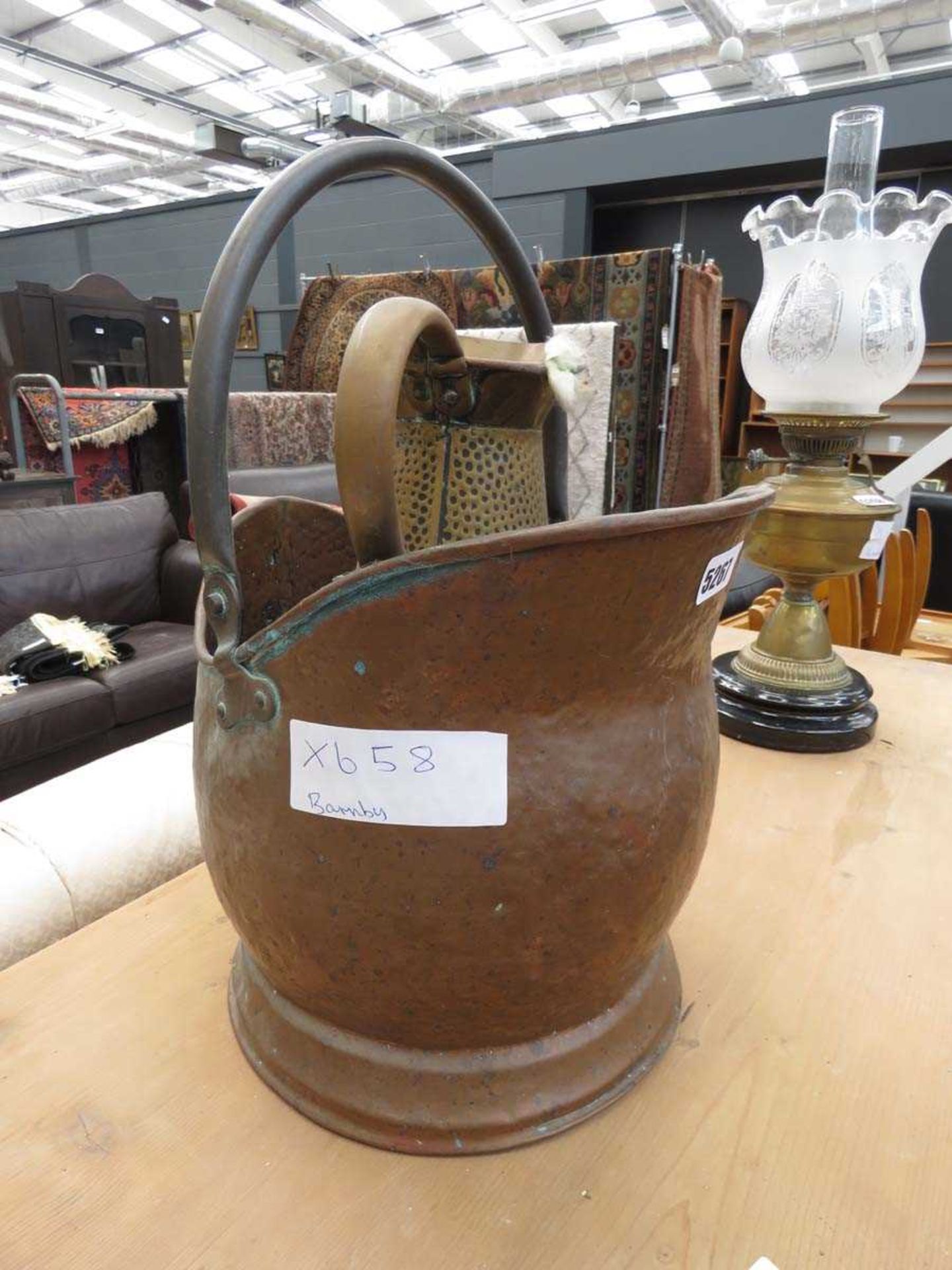 Copper coal scuttle plus a ewer