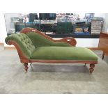 Olive green upholstered Edwardian chaise longue