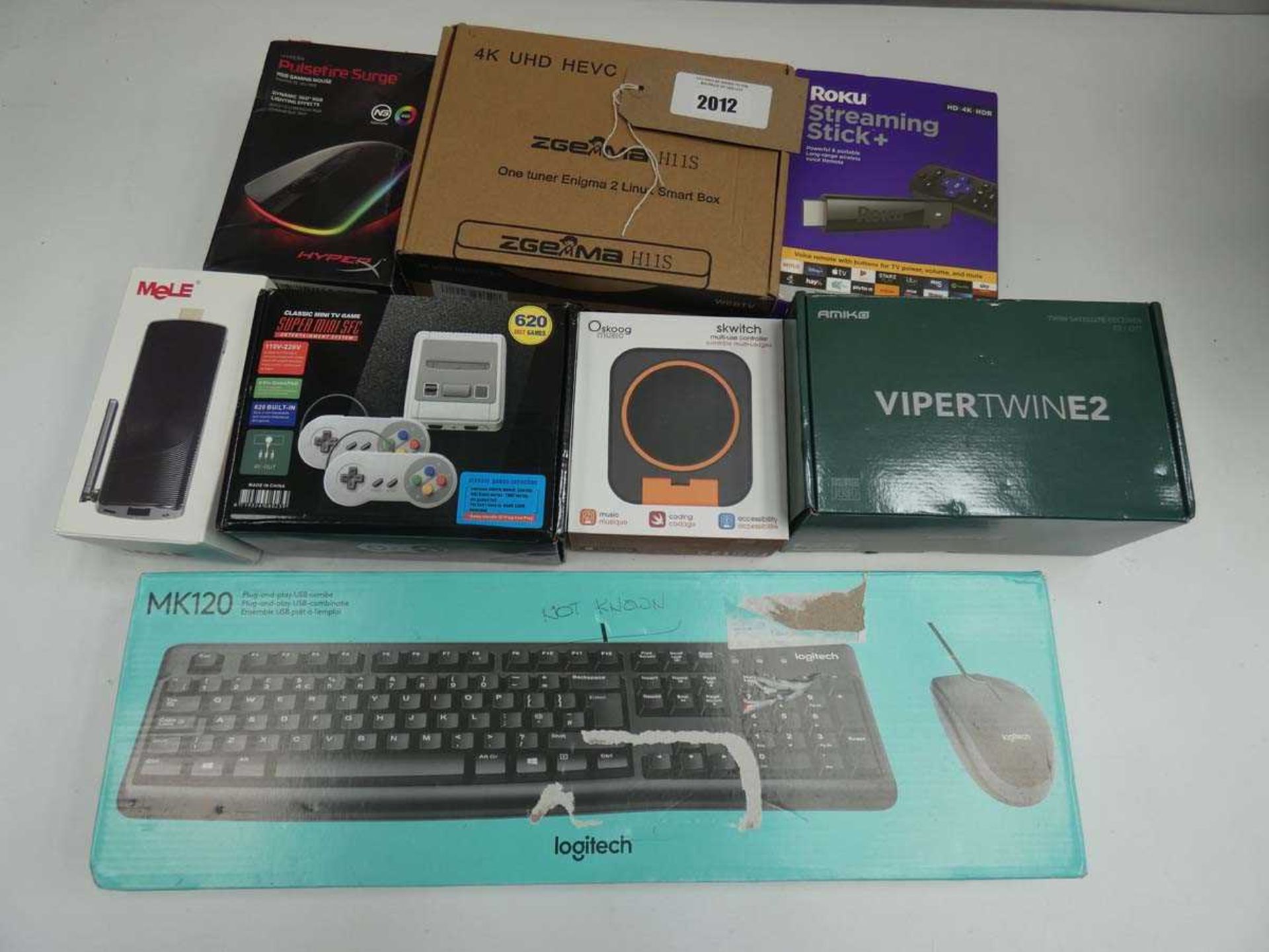 +VAT Media boxes, gaming device, Logitech keyboard, PC mouse