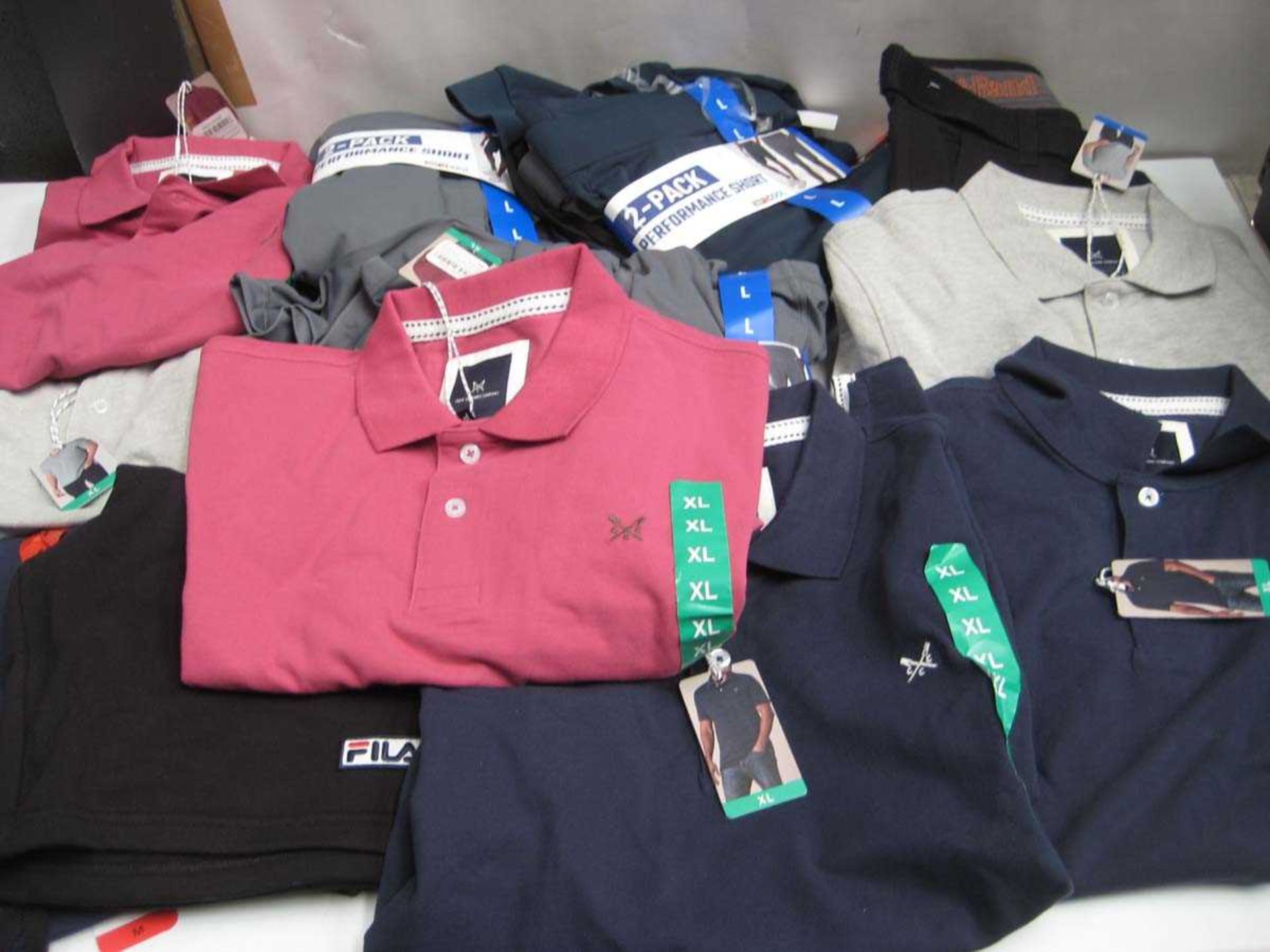 +VAT A bag containing Men's Clothing in various sizes, including 6x Crew Clothing Polo T Shirts,