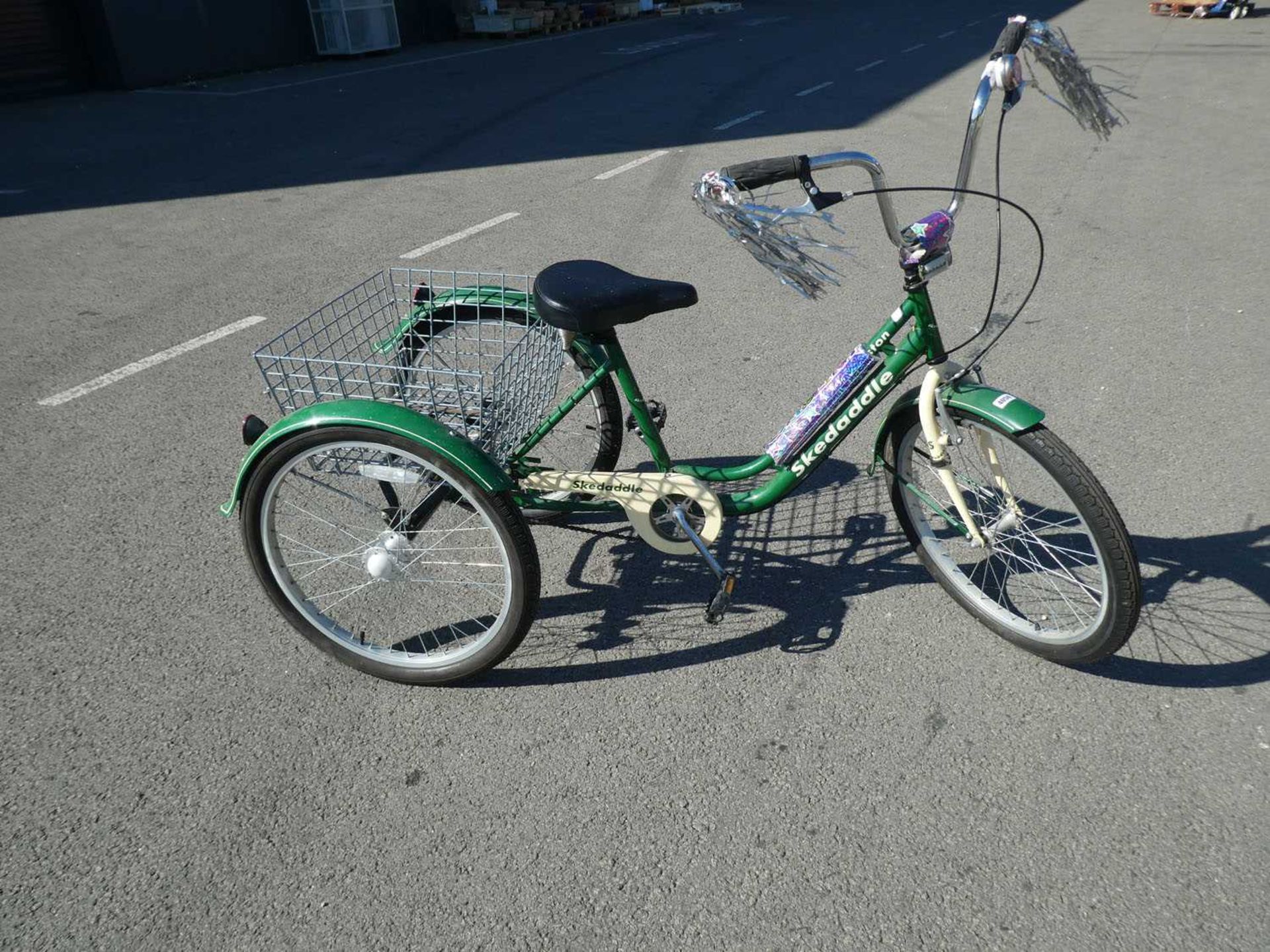 Skedaddle green & cream tricycle with rear basket