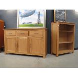 Oak sideboard plus an open bookcase