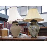 2 pottery table lamps with shades