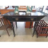 Ebonised single drawer desk with rexine surface