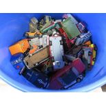 Plastic tub containing a quantity of diecast toys