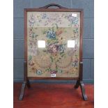 Oak fire screen with embroided panel