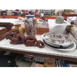 Chinese entree centrepiece, meat platter, 2 Chinese vases and resin figure of a dragon