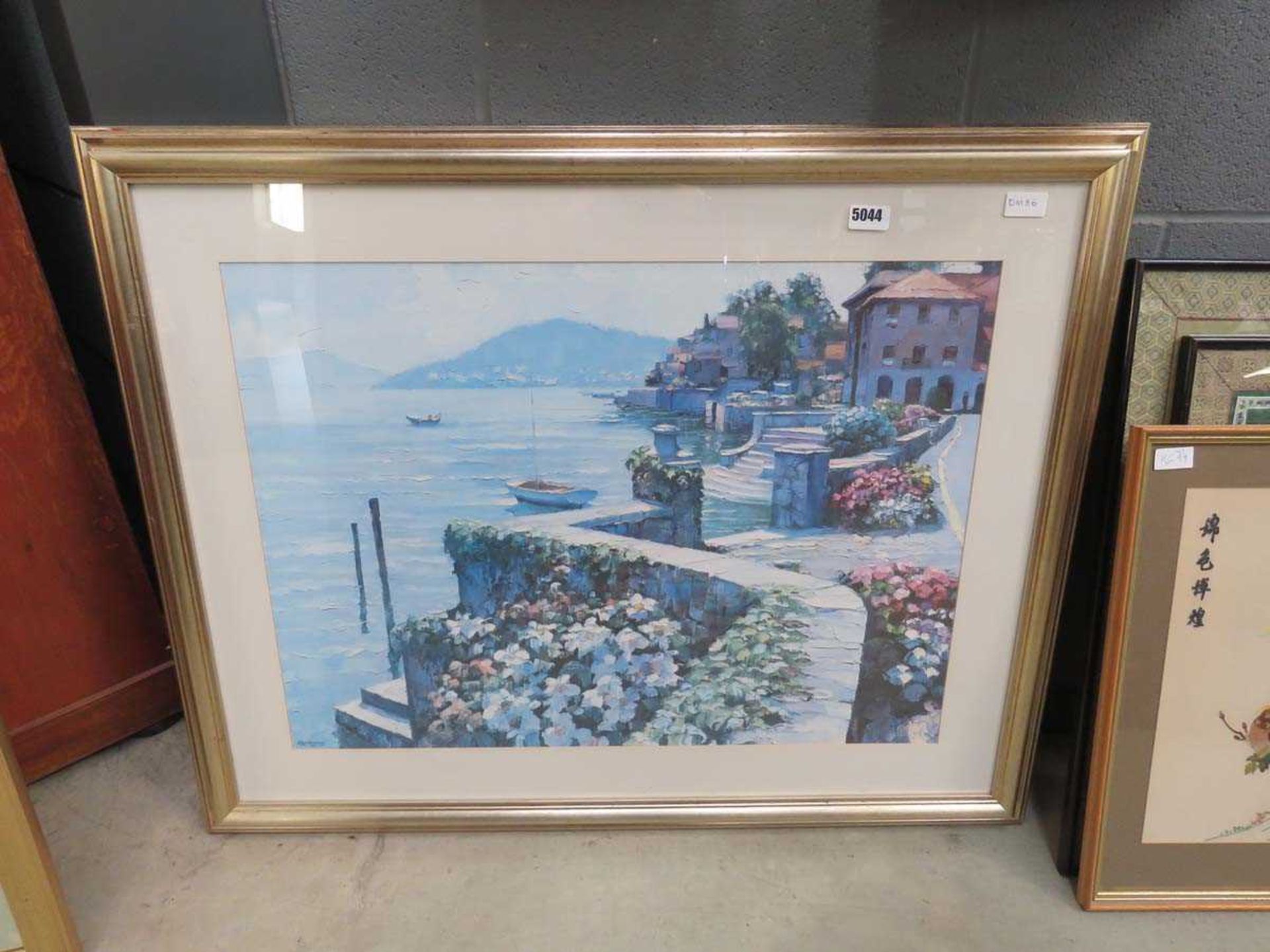 Framed and glazed print of Mediterranean coastal scene