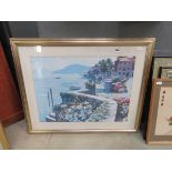 Framed and glazed print of Mediterranean coastal scene