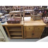 Small oak sideboard plus a matching open bookcase