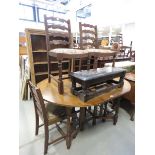 Oak drop side dining table plus 4 ladder back chairs