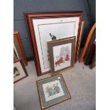 Quantity of hunting prints plus a townscape