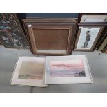 2 rural watercolours plus a quantity of picture frames and 3 coaching prints