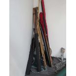 Bundle of Shimano, Harrison, Shakespeare and other green heart and split cane fly rods plus bamboo