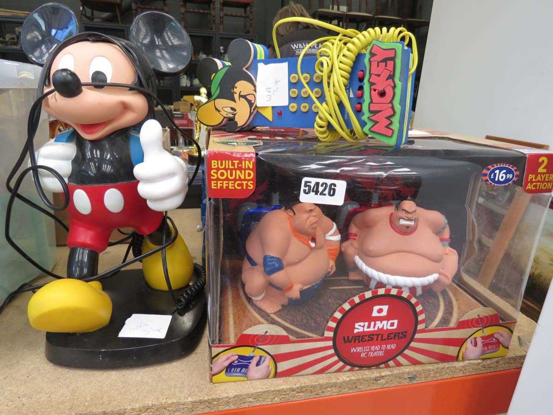 Sumo wrestling game plus 2 novelty Mickey Mouse telephones