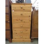 Narrow pine chest of 6 drawers