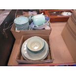 2 boxes containing a quantity of woods beryl ware crockery plus blue and white china