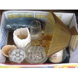 Box containing quantity of glass and ceramic vases