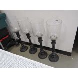 3 large glass candlesticks