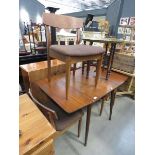 Walnut effect table plus four upholstered chairs