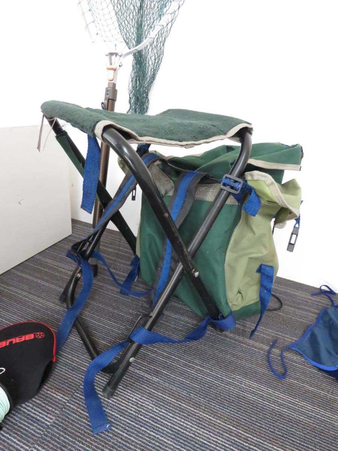 Fishermans folding seat with canvas bag attached, plus a McLean collapsable landing net - Image 2 of 3