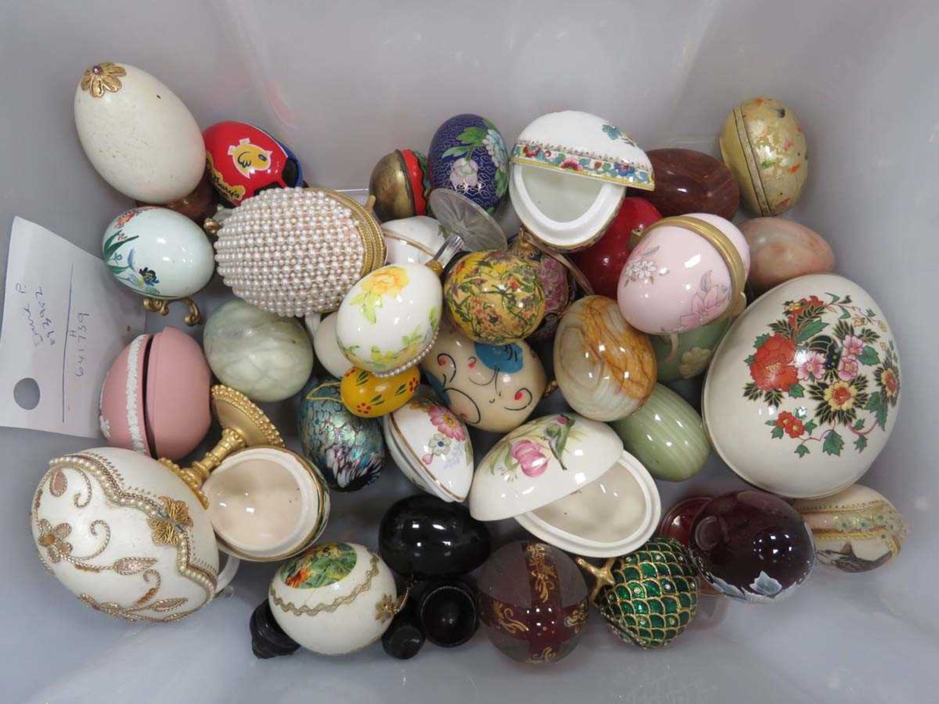 Box containing ornamental eggs