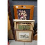 Teddy bear print, oil on board of country house with trees and a picture frame