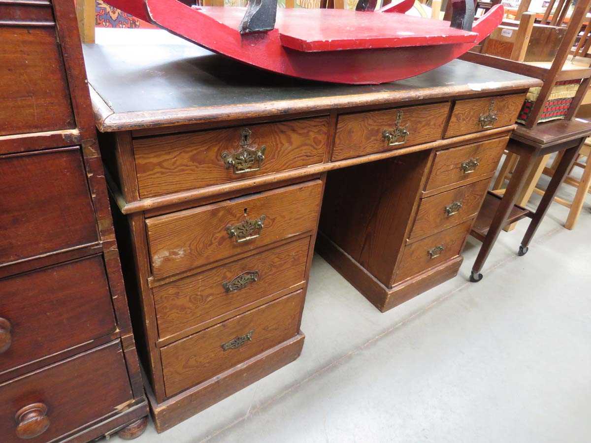 Pitched pine twin pedestal desk