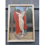 Oil on canvas of study of nude with red veil