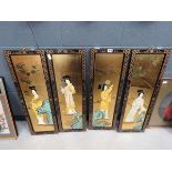 4 Lacquered Japanese panels with geisha girls