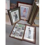 Two spy prints, a six panelled portrait picture and print of the polo player