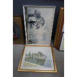 Quantity of watercolours and prints to include country garden, horses, woodpecker and the