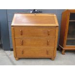 Oak bureau with 3 drawers under