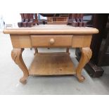 Pine lamp table with second tier and drawer