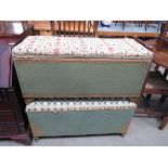 2 green painted upholstered ottomans