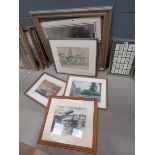 Quantity of prints and watercolours to include seashore with rocks, country garden, autumn